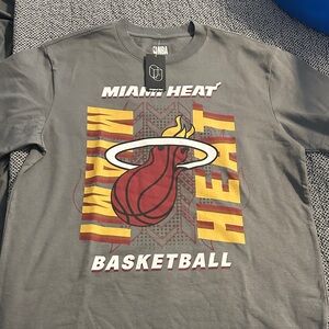 NBA Miami Heat Gray T-Shirt with Red and Yellow Graphics